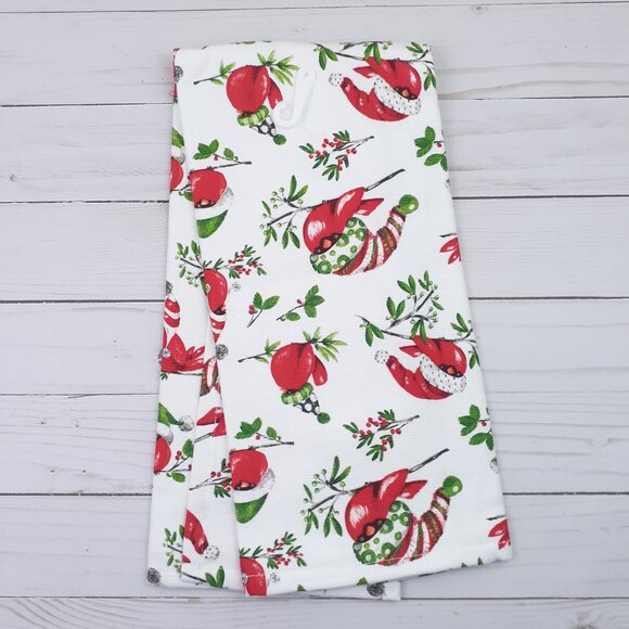 Kitchen Dish Towel Winter Birds Playful Cardinal Dual Purpose - Picture 3 of 3